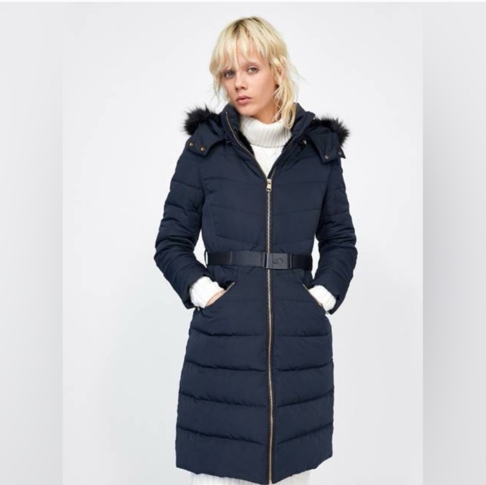 Like New Zara Down Winter Coat with Down Feathers, With Faux Mink Lined